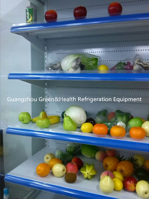 Ανοικτές ενισχυμένες ψυγείο ρόδες Multideck επίδειξης φρούτων με την κουρτίνα νύχτας